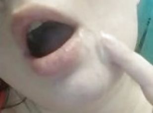 Licking fresh cum from my face - He cum all over my face and i gonna eat it all now from my pretty