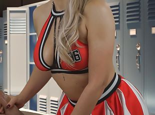 Cheerleader Does Risky & Fast Handjob In Public Locker Room