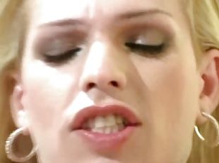 Sexy blonde tranny strips naked for the camera and wanks