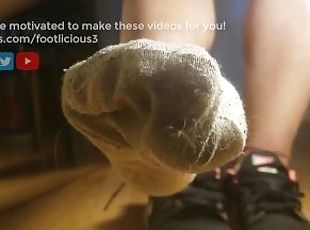 Sweat dripping dirty socks, shoes, soles, ASMR, jog in heat