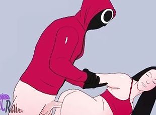 Squid Game Hentai porn - Girl fucks with the masked man to win the game