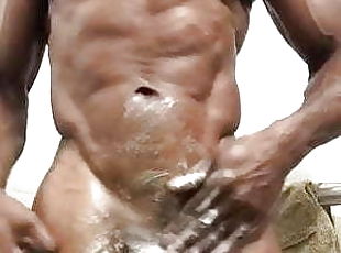 MUSCLE DADDY JERKS HIS HUGE SOAPY BBC