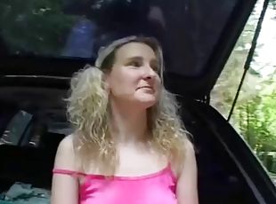 Horny amateur teen girlfriend sucks and fucks in a car and at home