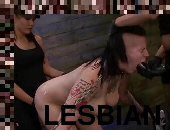 Goth lesbian jynx hollywood strapon banged in 3way bondage
