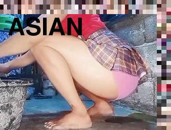 asiatique, baignade, pisser, amateur, mature, pornstar, point-de-vue, ejaculation, douche