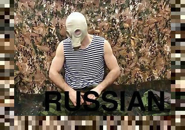 Russian SOLDIER hides in a military bunker and jerks off his army cock