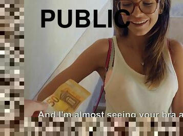 Big tit nerdy babe into riding a big cock in public