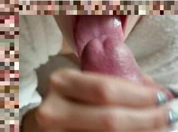 Quick, sloppy blowjob. Wife takes cumshot to the face