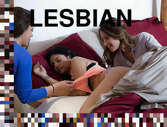 Nasty teens Kimber Woods and Uma Jolie in sneaky lesbian sex clip