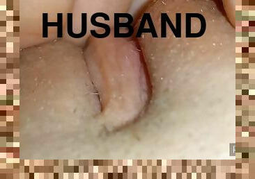 Rubbing my shaved pussy while my husband is away