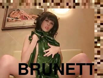 Brunette in Green Latex Catsuit