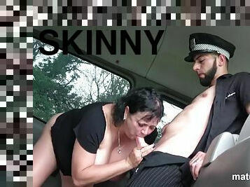 BBW Miranda has fun with skinny policeman