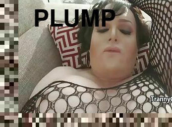 Plump shemale in lingerie solo Cumming