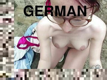 German scout  college redhead teen lia in public casting