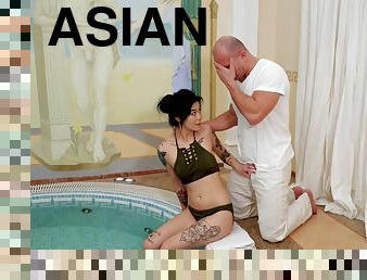 asiatique, levrette, chatte-pussy, babes, fellation, ejaculation, européenne, euro, naturel, piscine
