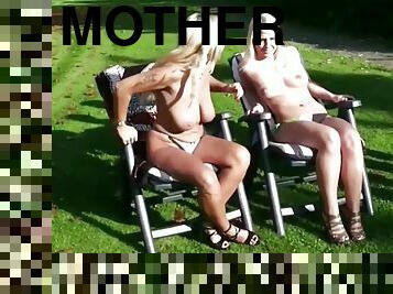 Mother and stepdaughter fuck two stranger outside in park