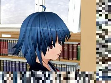 Blue haired maiden gets fucked in the library