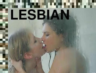 fürdőkádban, punci, leszbikus, szépség, elképesztő, zuhanyozás, gyönyörű