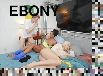 Ebony and white lesbos have fun with-big dicked dude