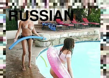 gros-nichons, chatte-pussy, russe, femme, babes, lesbienne, milf, piscine, belle, assez