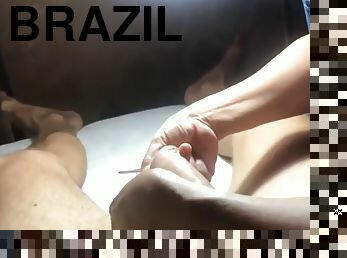 Brazilian wax of a hung male part 1