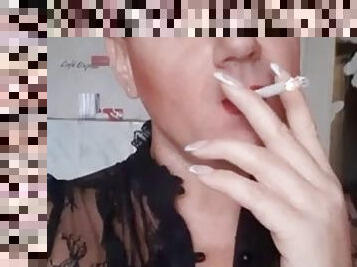 transsexual, anal, caebça-vermelha, facial, ejaculação, fumando, chupando