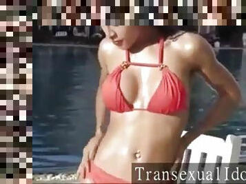 Ladyboy nina at the swimmingpool. no makeup