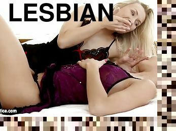 Beautiful blondes tania and anneli have some lesbian fun on