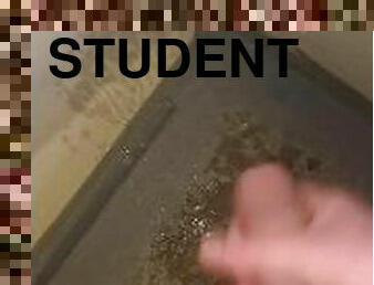 Student cum accidentally while peeing at party