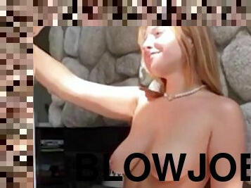Blonde teen with big tits brutal blowjob