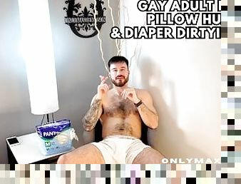 Gay adult diaper pillow humping & diaper dirtying joi