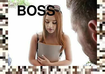 Redhead sucks her boss for a promotion