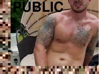 papa, masturbation, public, amateur, ejaculation-sur-le-corps, gay, secousses, piscine, attrapée, solo