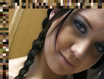 Huge tits teen with pigtails