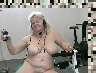 Fat granny working out naked