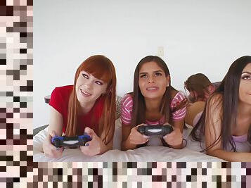 Stunning scenes of home sex with a bunch of slutty gaming girls