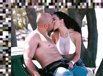 Exxtra busty latina victoria june meets big white dick on beach