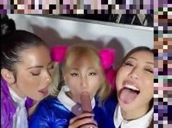 Asian Girls Sharing Cock at Halloween after party (Austin Powers)