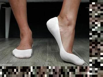 Big Male Feet in Small White Women's Socks! Foot Fetish!