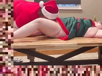 Santa ties bad Elf to table and makes her squirt