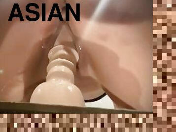 asiatique, masturbation, orgasme, chatte-pussy, giclée, amateur, jouet, butin, point-de-vue, gode