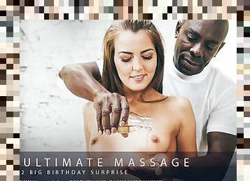 Petite brunette enjoys massage from lover with big black cock