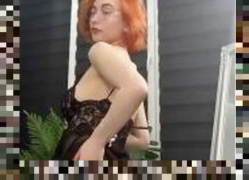 Red haired hot ginger showing tits and body