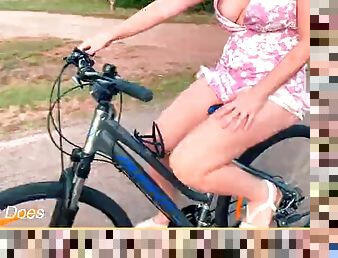 Wifey flashes her tits in public bike ride