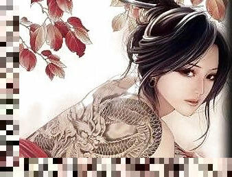 asiatisk, japansk, vintage, thai, anime, fantasi, hentai, alene, kineser, tattoo