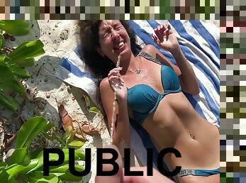Pissed On Girl On A Public Beach - She Was Shocked 7 Min