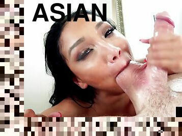 asiatique, énorme-bite, casting, point-de-vue, sur-le-visage, brunette