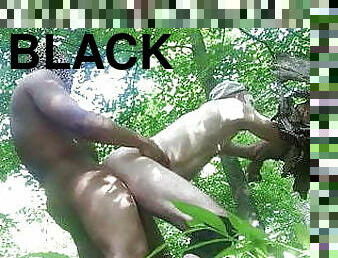 vieux, en-plein-air, public, amateur, anal, énorme-bite, interracial, gay, black, couple