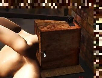 Head in a box! Busty sexy girl has crazy fuck in the basement