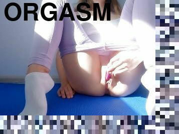 Sweet orgasm on the yoga mat, I love playing with my pussy